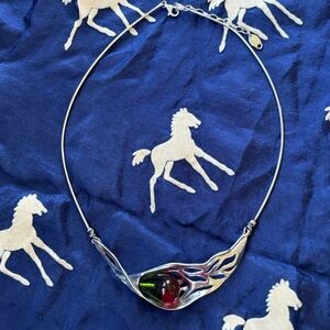 Hagit Gorali Kalos Collection Sterling Silver Pink Green Glass Necklace Israel